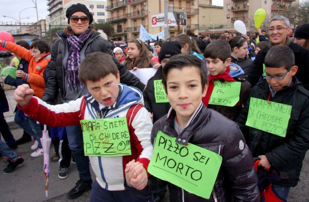 Kids in Brancaccio recently, in a protest march against paying "pizzo" (Mafia extortion money). The idea of doing something like this when my husband was their age would have been completely unthinkable. 