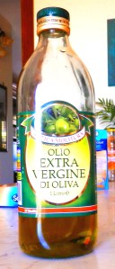 Mediterranean Man's penis extension: A one-litre bottle of olive oil, Extra Virgin type