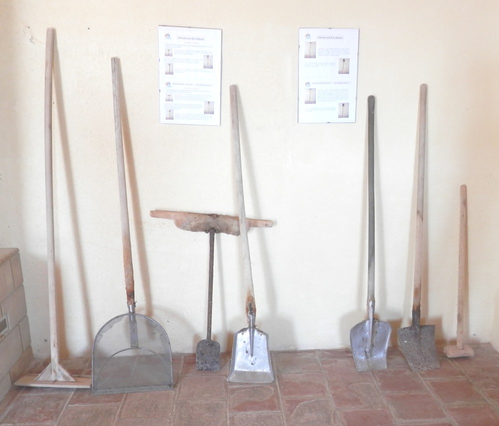 Some of the tools used for shovelling and sifting salt from the salt marshes into heaps. The workers wear sterile wellington boots, but little else as they work at the late end of summer when the heat is sweltering.