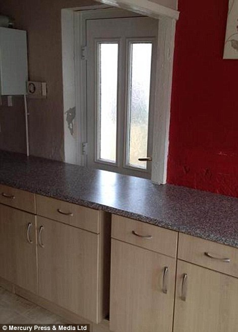 Newly refurbished kitchen! (Please climb over the counter top if you wish to leave by the back door.)